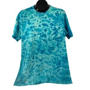 Vintage Blue Retro Tie Dyed T-Shirt XL Hanes Classic 1980's 90's Short Sleeve